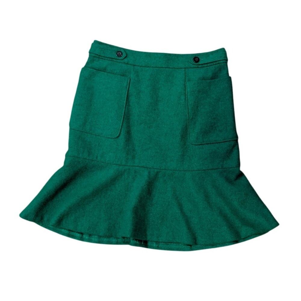 Maeve Anthropologie Green Wool Blend Flared Skirt Size 0